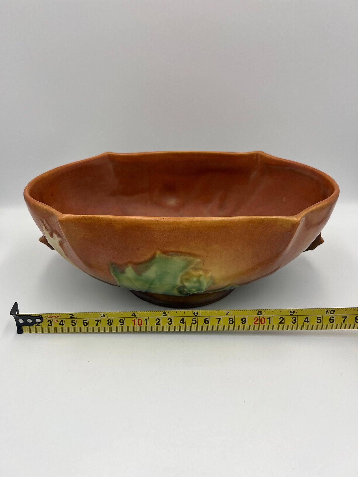 Console Art Pottery Bowl: Mid Century Style, Caramel Brown (11")