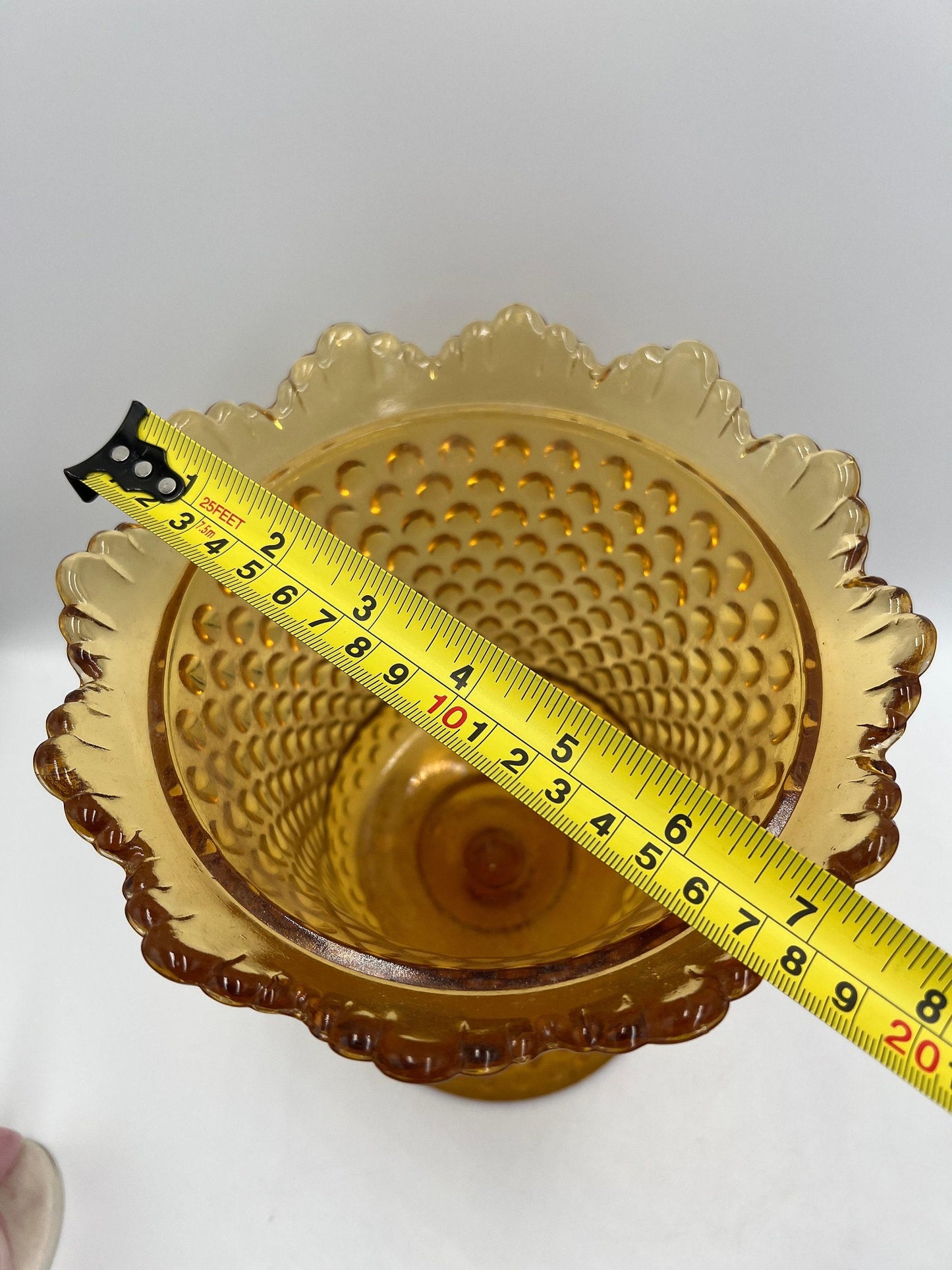 Hobnail amber glass canister, large apothecary jar
