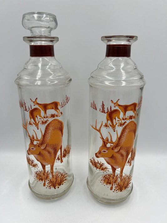 Vintage Cabin Still Wildlife Glass Decanters - Set of 2