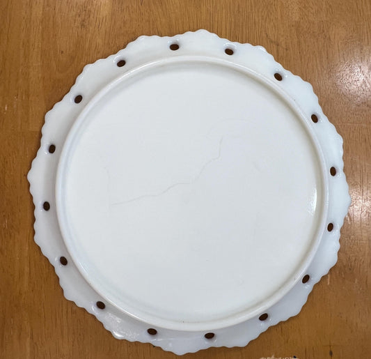 Westmoreland Hand Painted Milk Glass Pierced Rim Plate