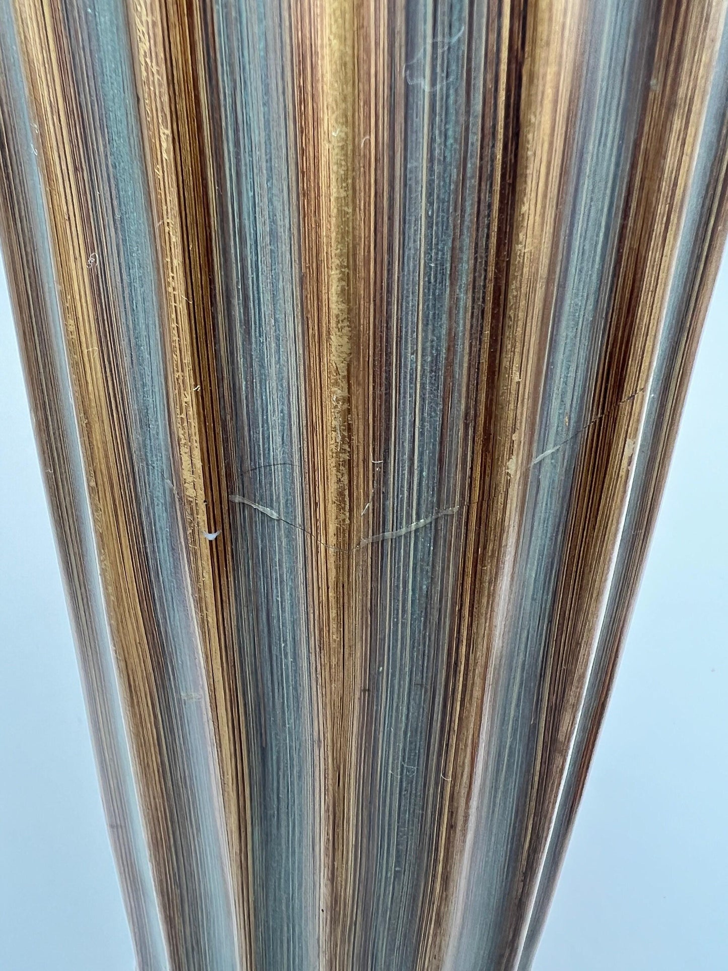 Vintage Blue-Gray Flute Vase, Bronze Accent (11" Tall Ceramic)