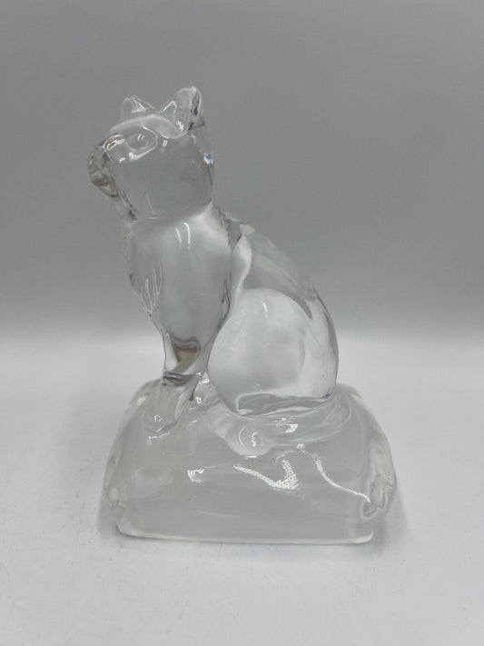 Vintage Clear Glass Cat Paperweight