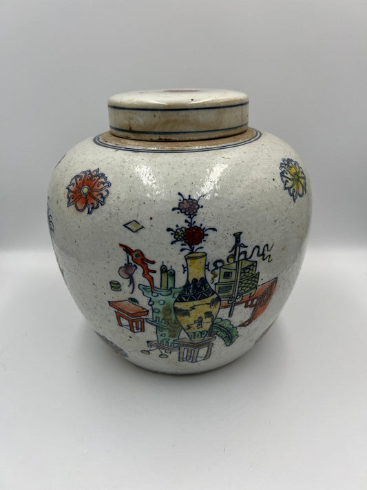 Blue and White Porcelain Jar: Jingdezhen Doucai Style (7" Height)