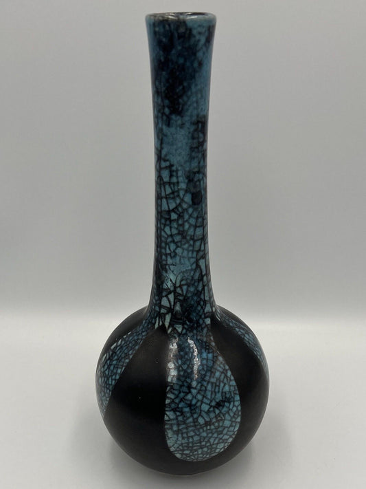 Vintage Signed Black and Blue Art Pottery Vase