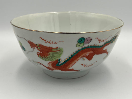 Vintage Chinese Dragon and Phoenix Porcelain Bowl