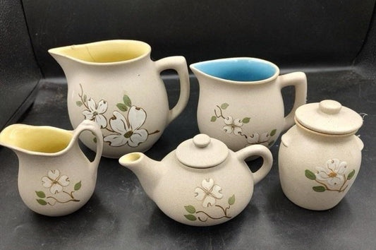 Vintage Pigeon Forge Pottery Blue & Yellow Tea Set