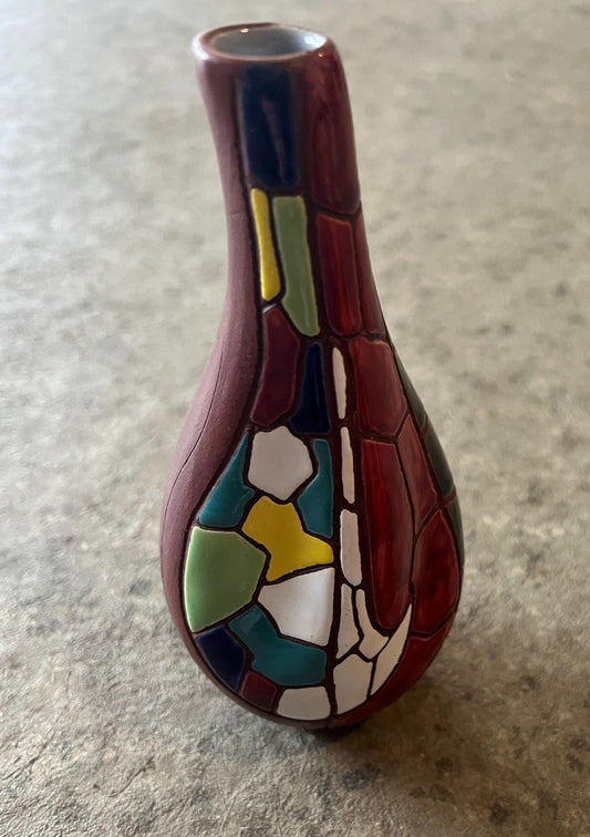 Vintage Keramos Israeli Mosaic Pottery Vase