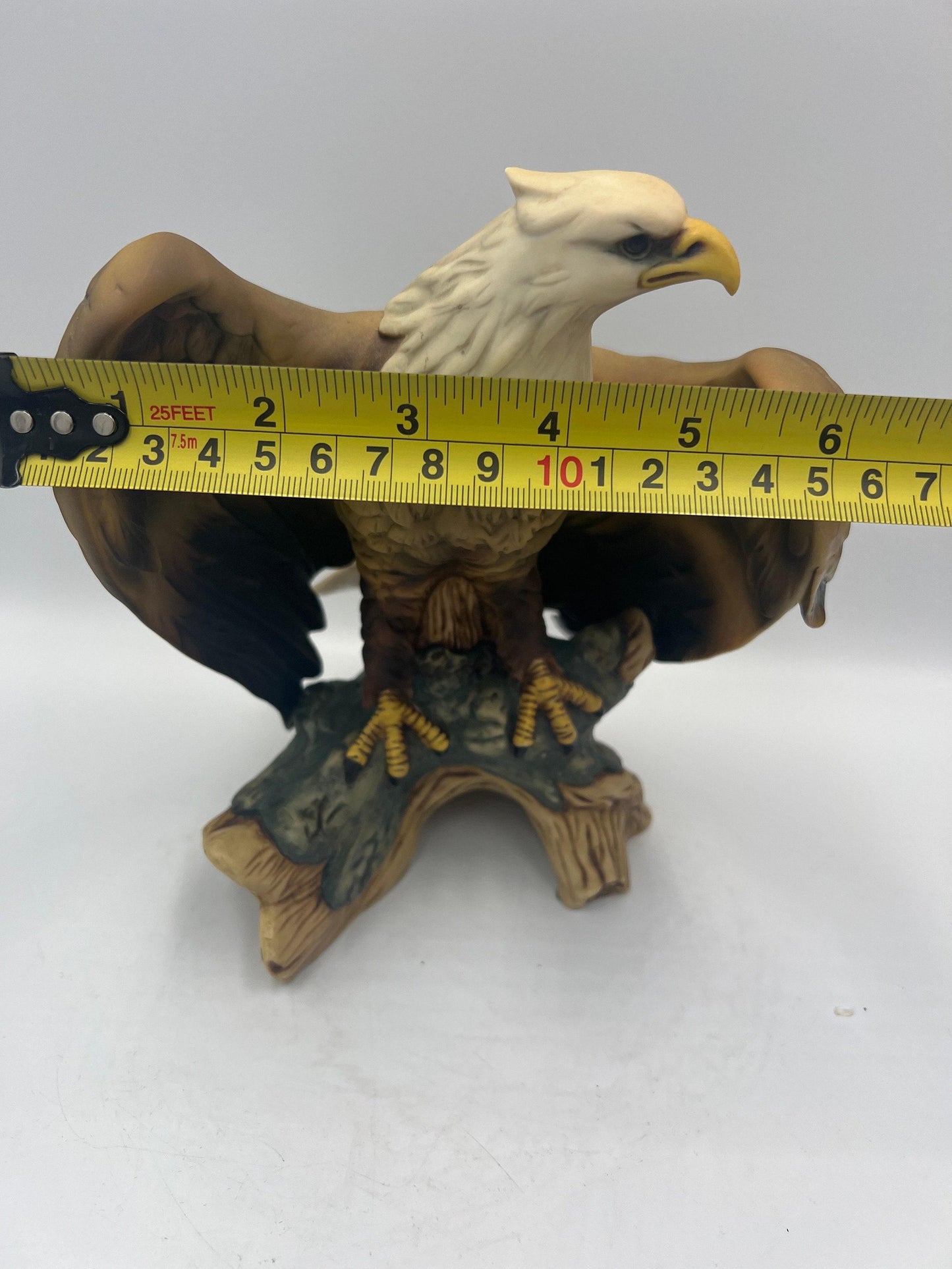 Vintage Ceramic Bald Eagle Statue: Perched with Open Wings