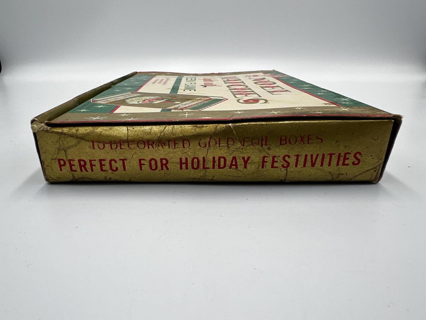 Noel Matchbox Set: 1950s Gold Foil with Green Flame - Holiday Decor