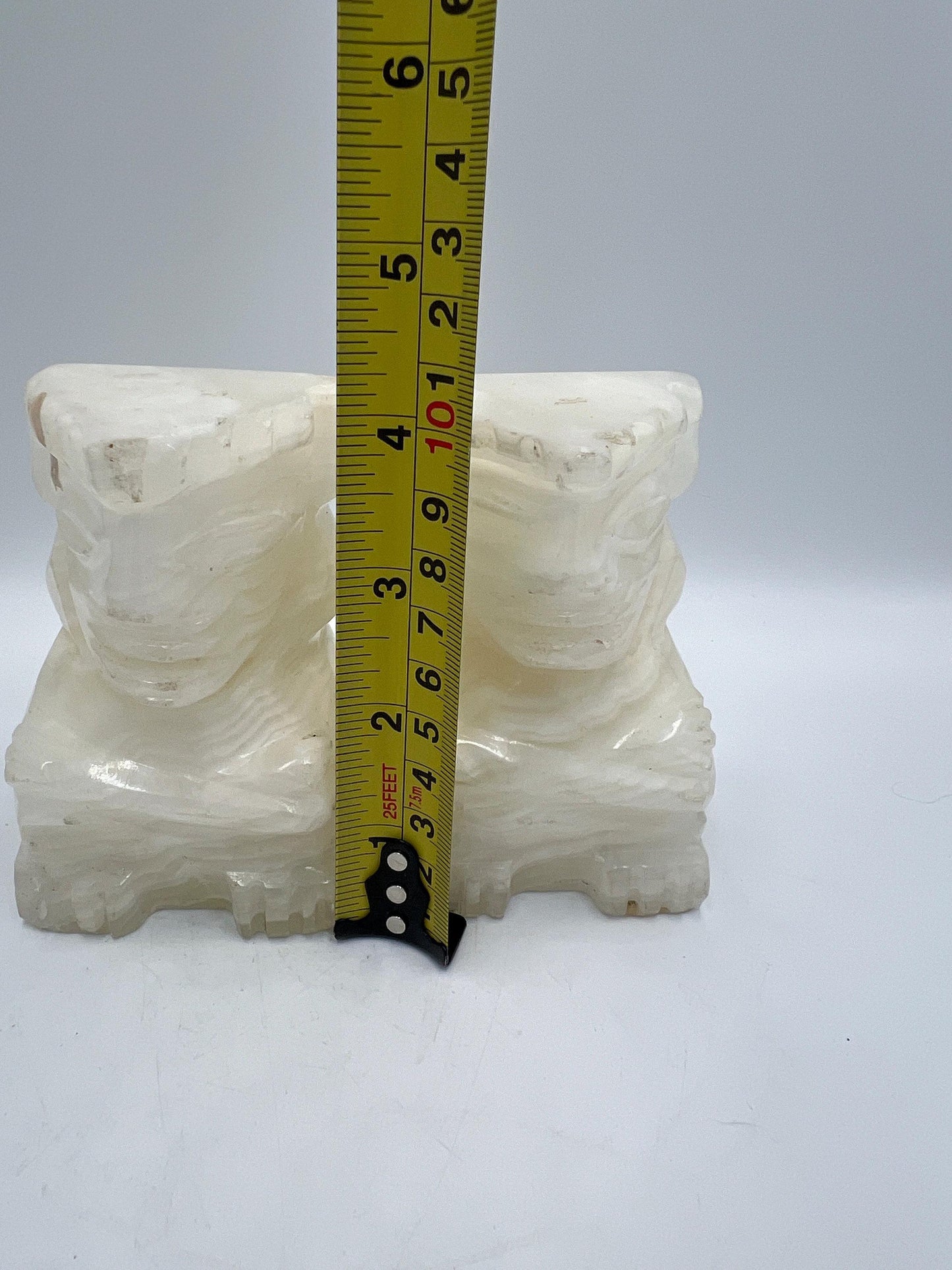 Vintage Carved Alabaster Onyx Stone Tiki Aztec Bookends 5" Tall