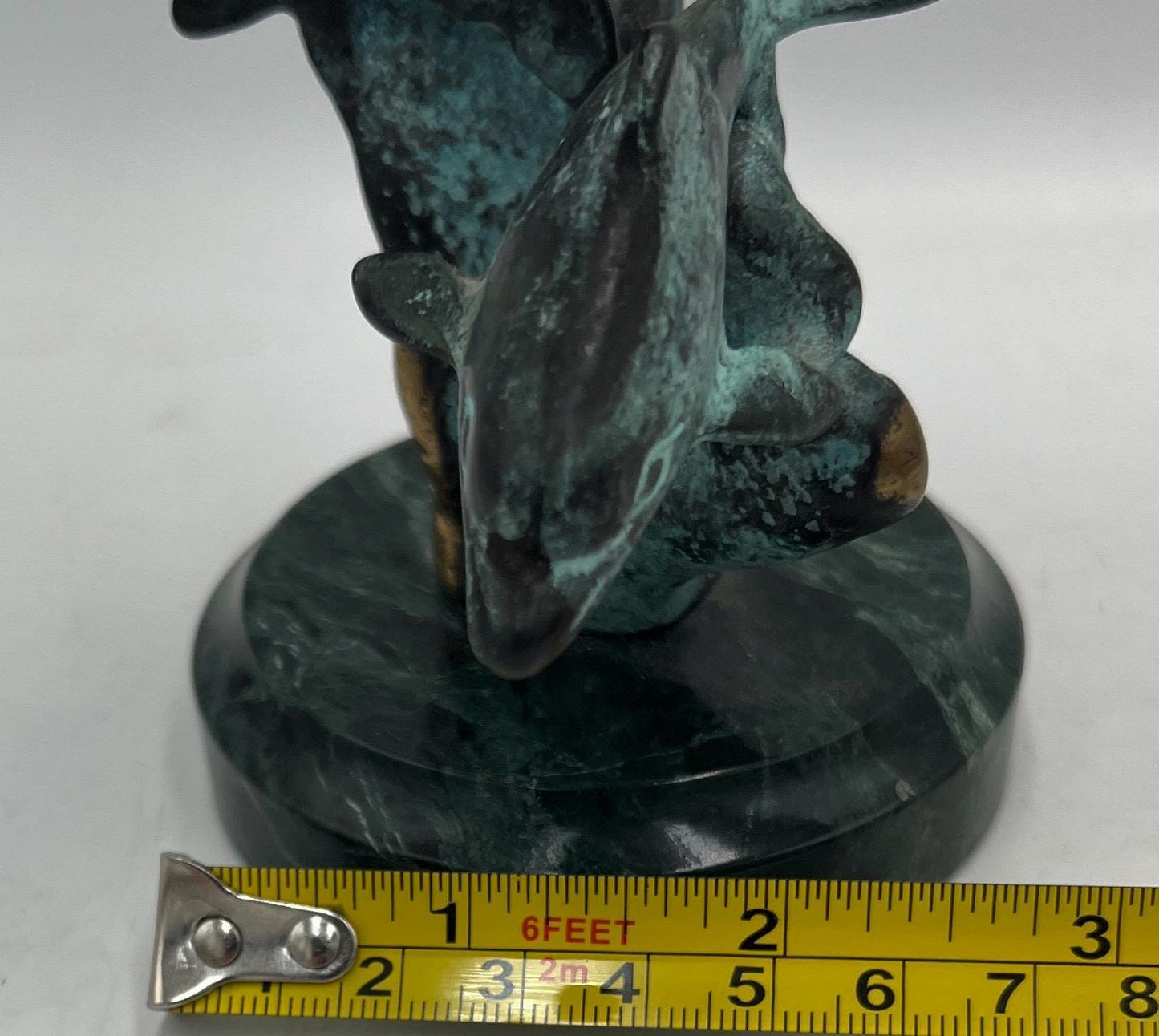 Dolphin Metal Figurine on Marble Base: Vintage Art Pottery
