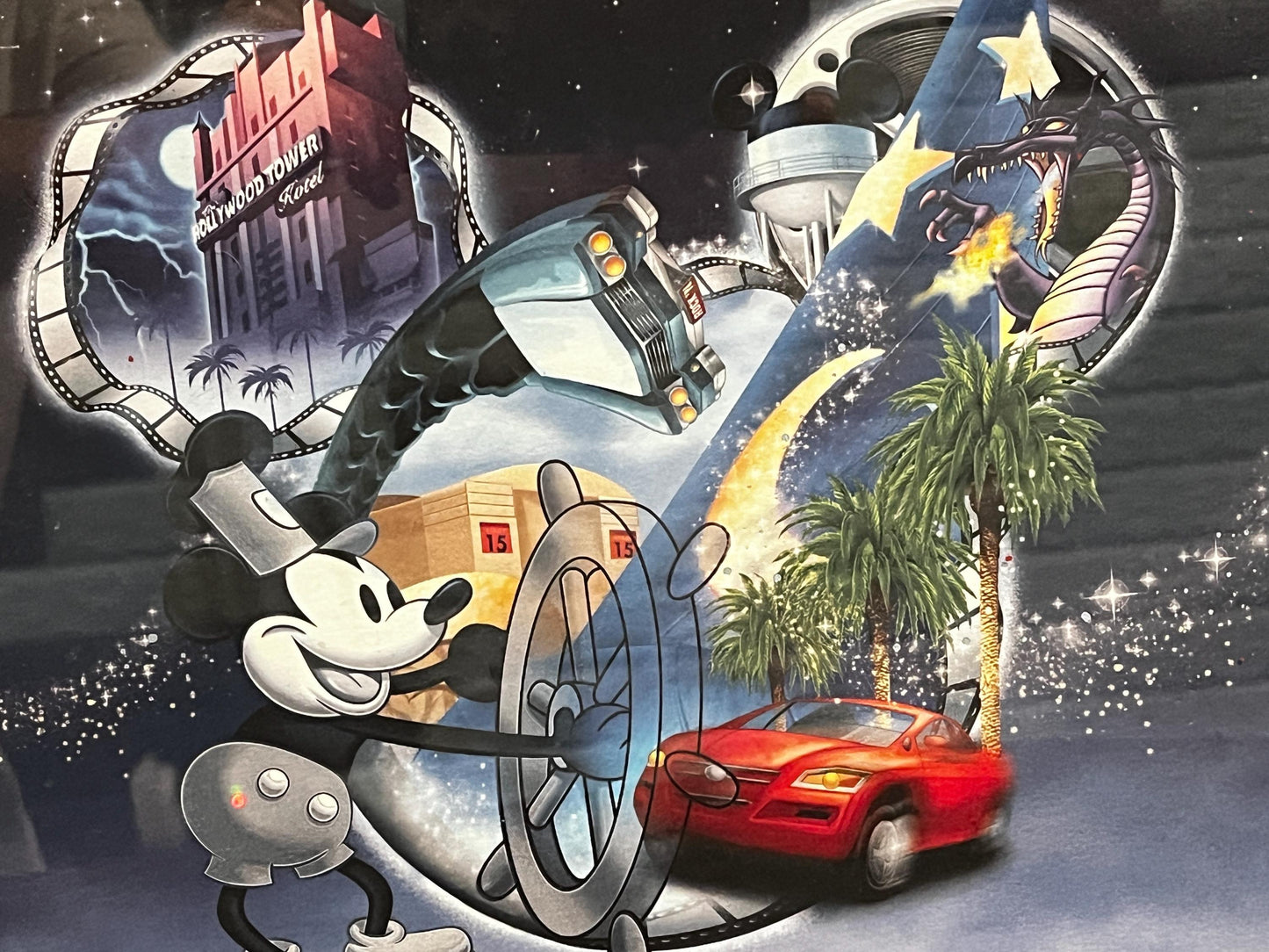 Hollywood Studios Art Print: Sorcerer Mickey & Classic Park Icons (Framed 12x15")