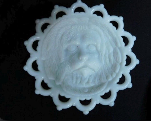 Woof-Woof Puppy Plate: White Opaline Milk Glass - Vintage Decor