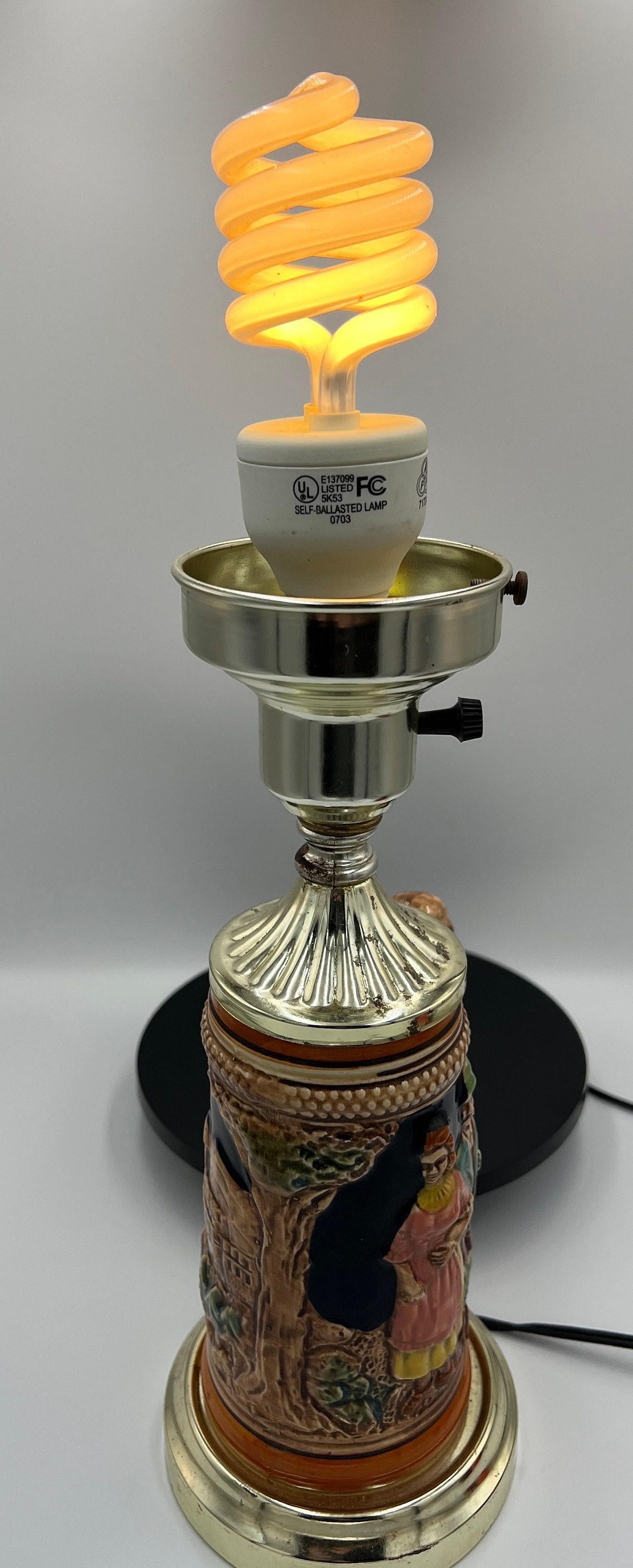 German Beer Stein Lamp: Rustic Vintage Lighting (No Shade)