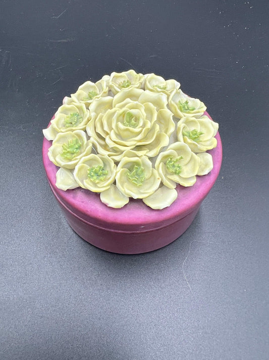 Vintage German Elfinware Jewelry Box - Purple Floral Porcelain Trinket