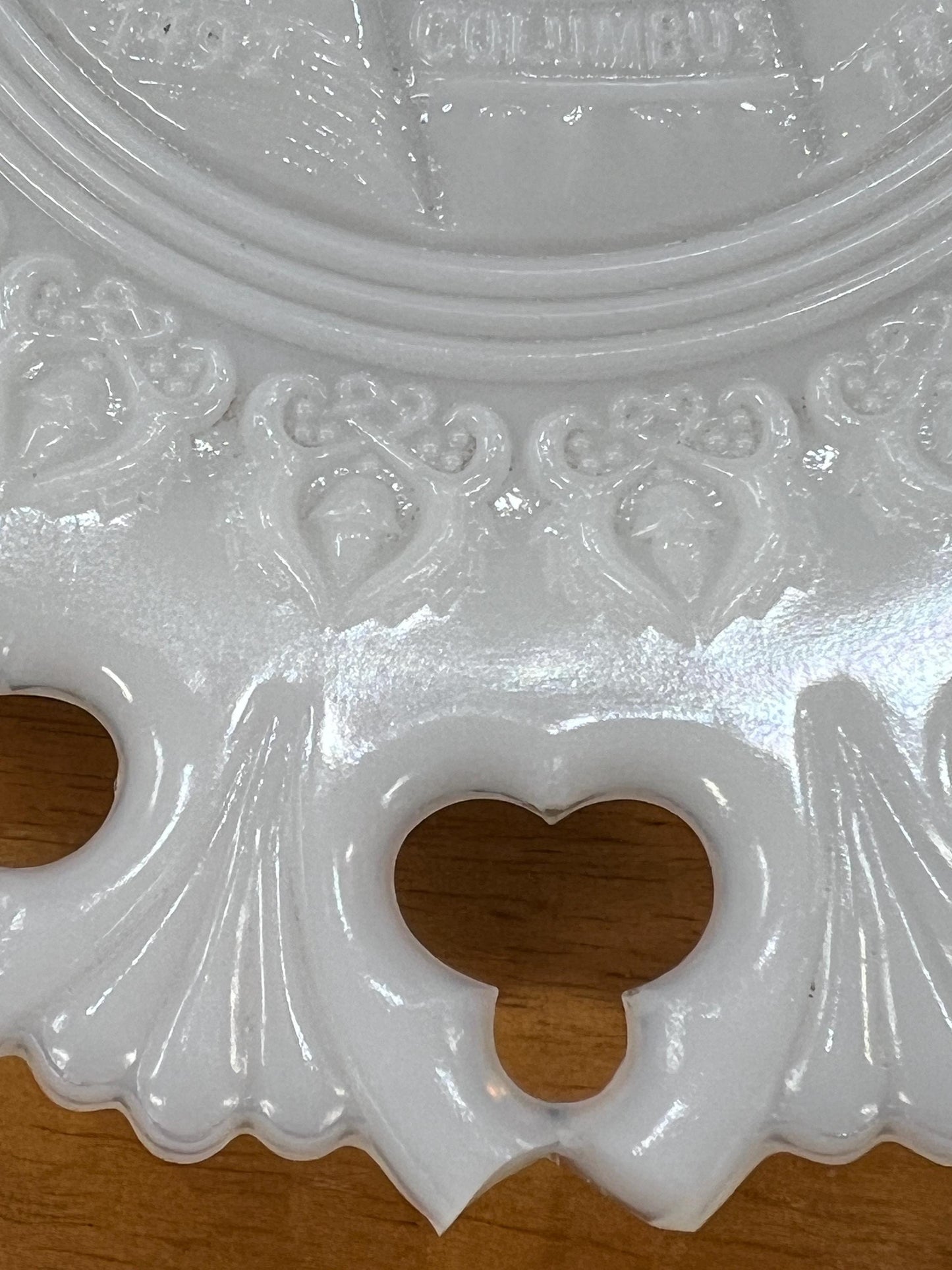 Vintage Columbian Exposition Souvenir Milk Glass Plate, Bust of Columbus, 1893