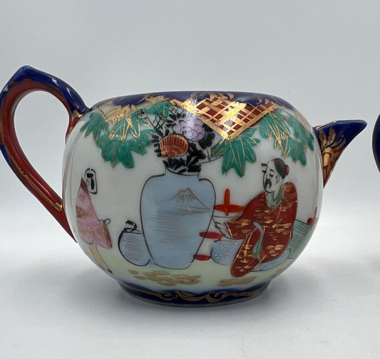 Vintage Japanese Porcelain Creamer and Sugar Bowl Kutani-style or Geishaware