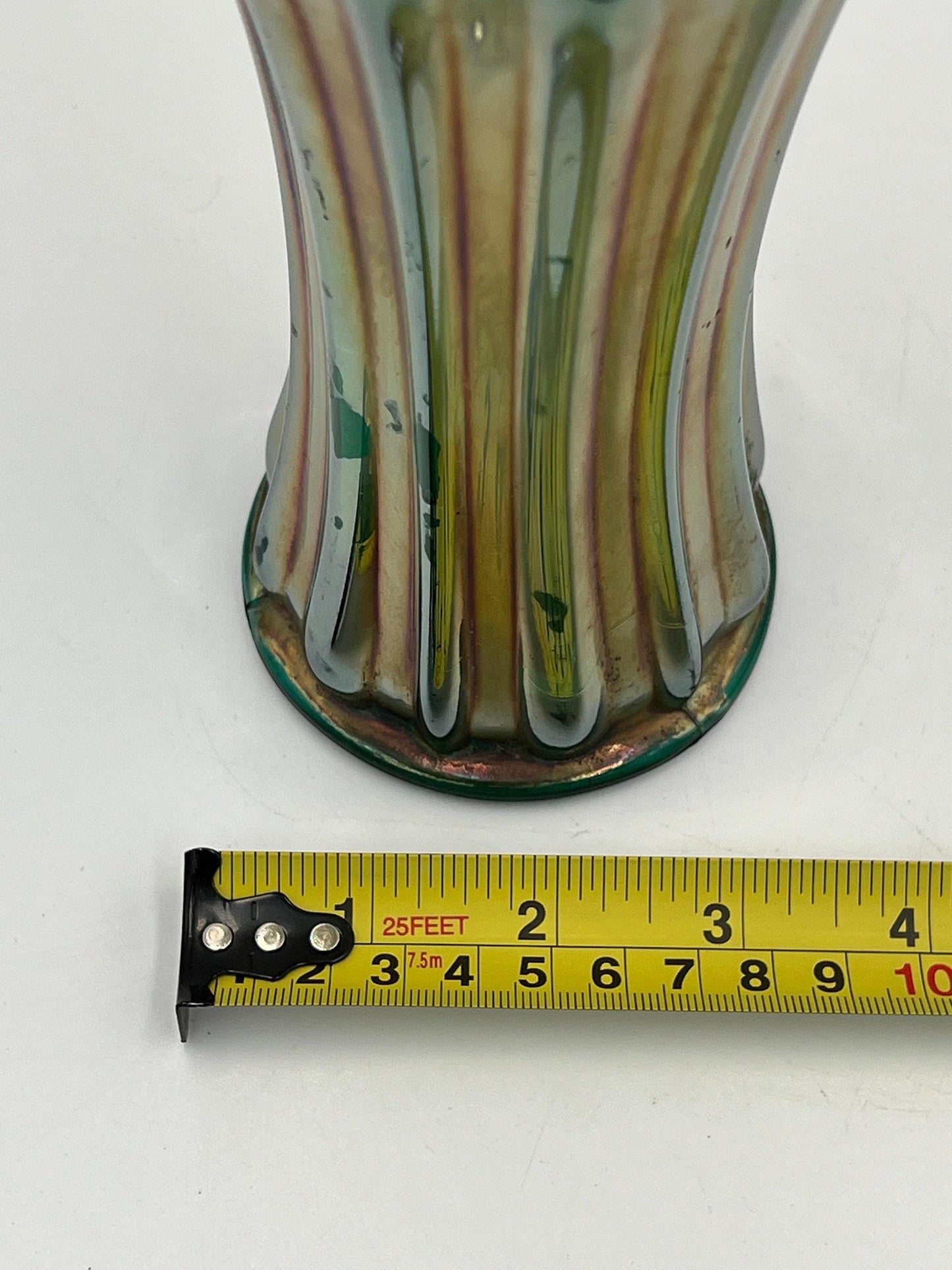 Carnival Glass Vase: Vintage Rainbow Finish - 8 Inch Tall