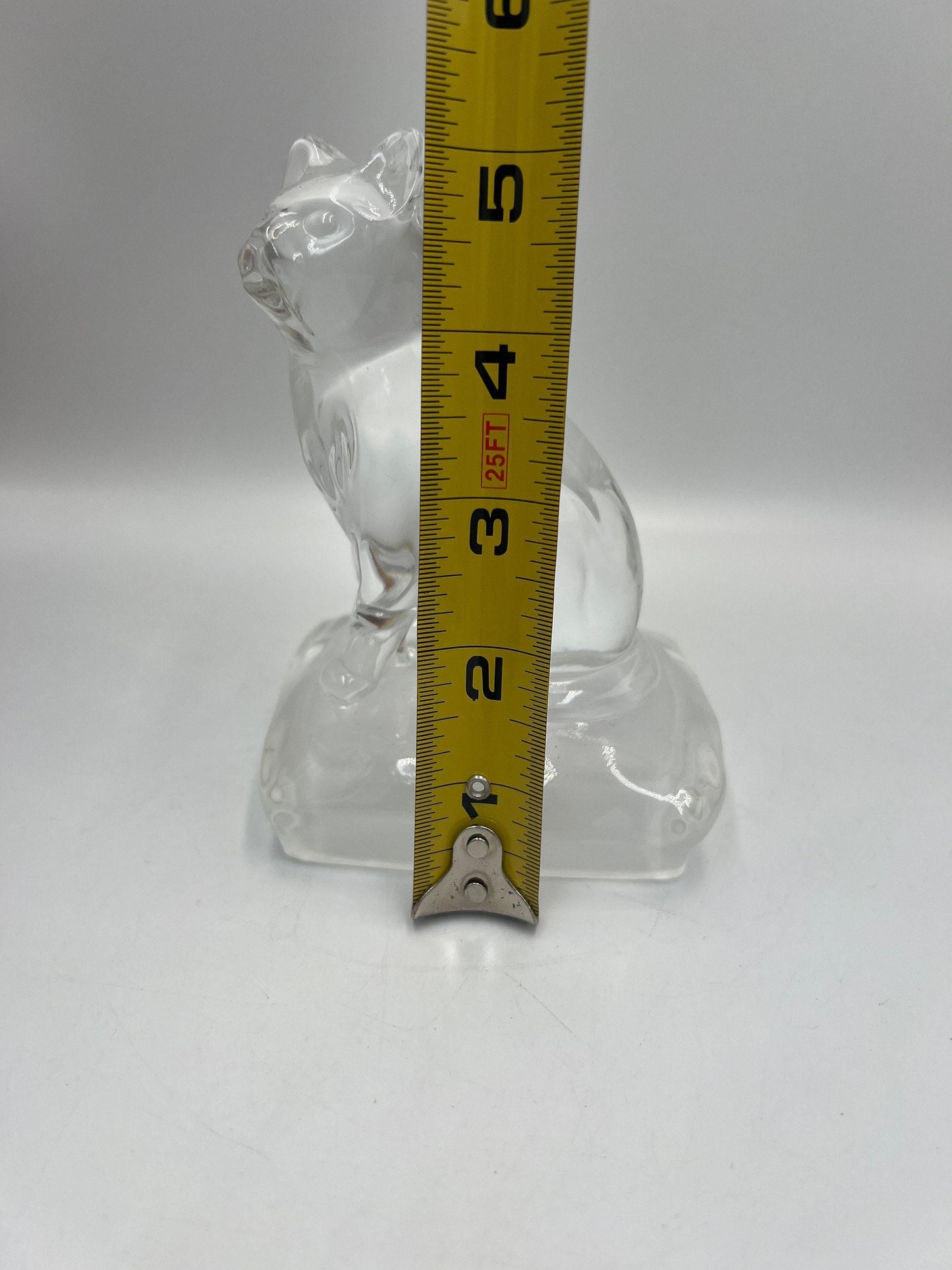 Clear Glass Cat Paperweight, Vintage Sitting Figurine (5" Tall)