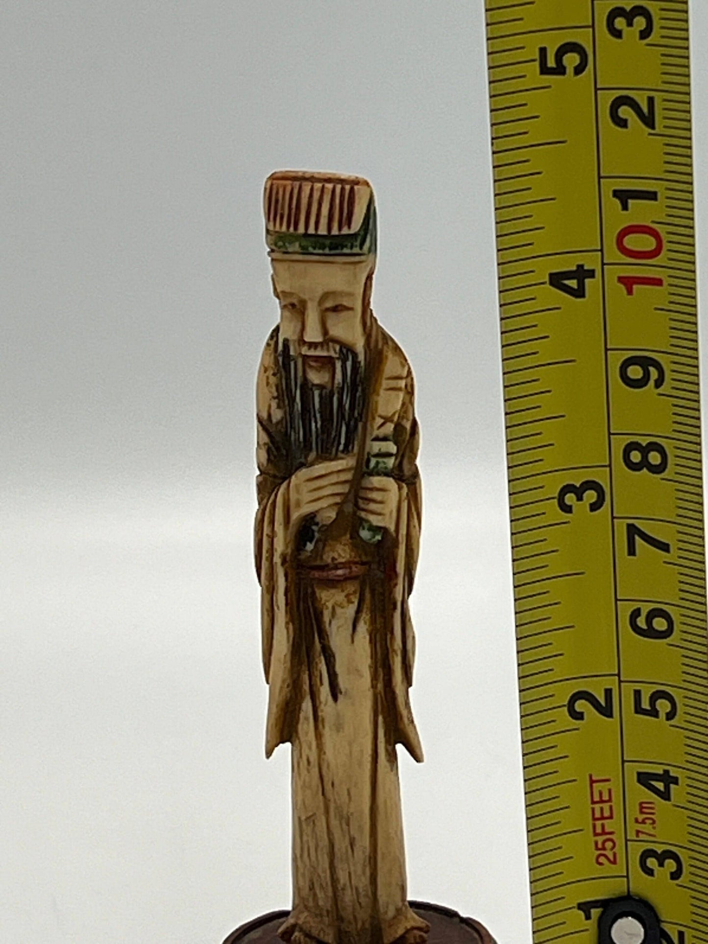 Carved Asian Boxwood Figure - Vintage Wooden Desk Ornament