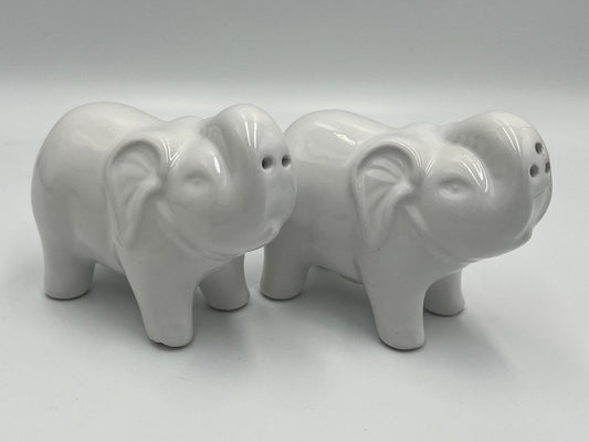 Salt and Pepper Shakers: Vintage Elephant Design - Ceramic White