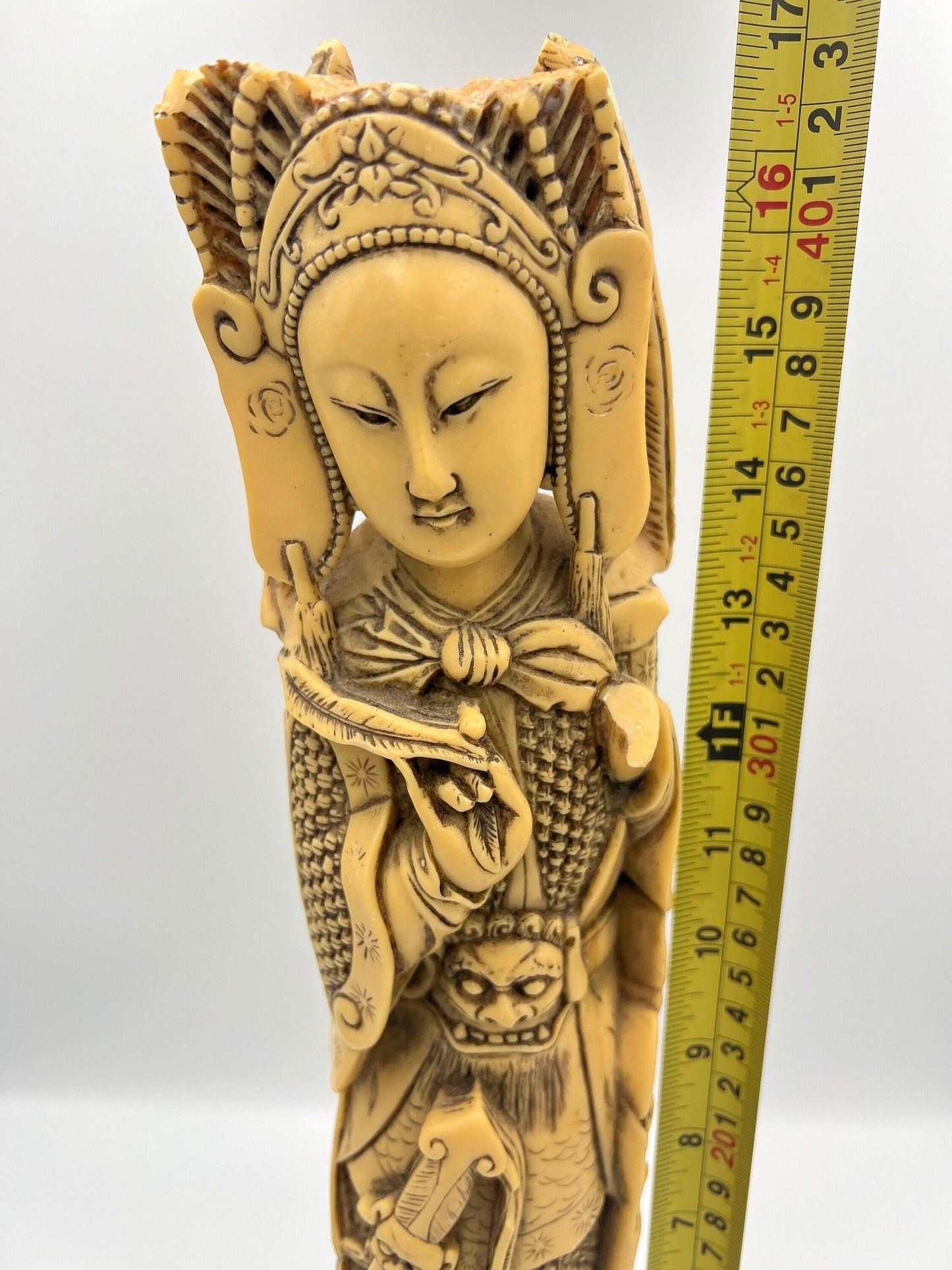 Guanyin Resin Statue: Japanese Style - Pierced Zitan Wood Base
