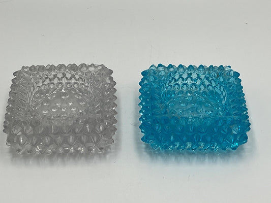 Fenton Blue and Clear Hobnail Glass Votives, Set of 2