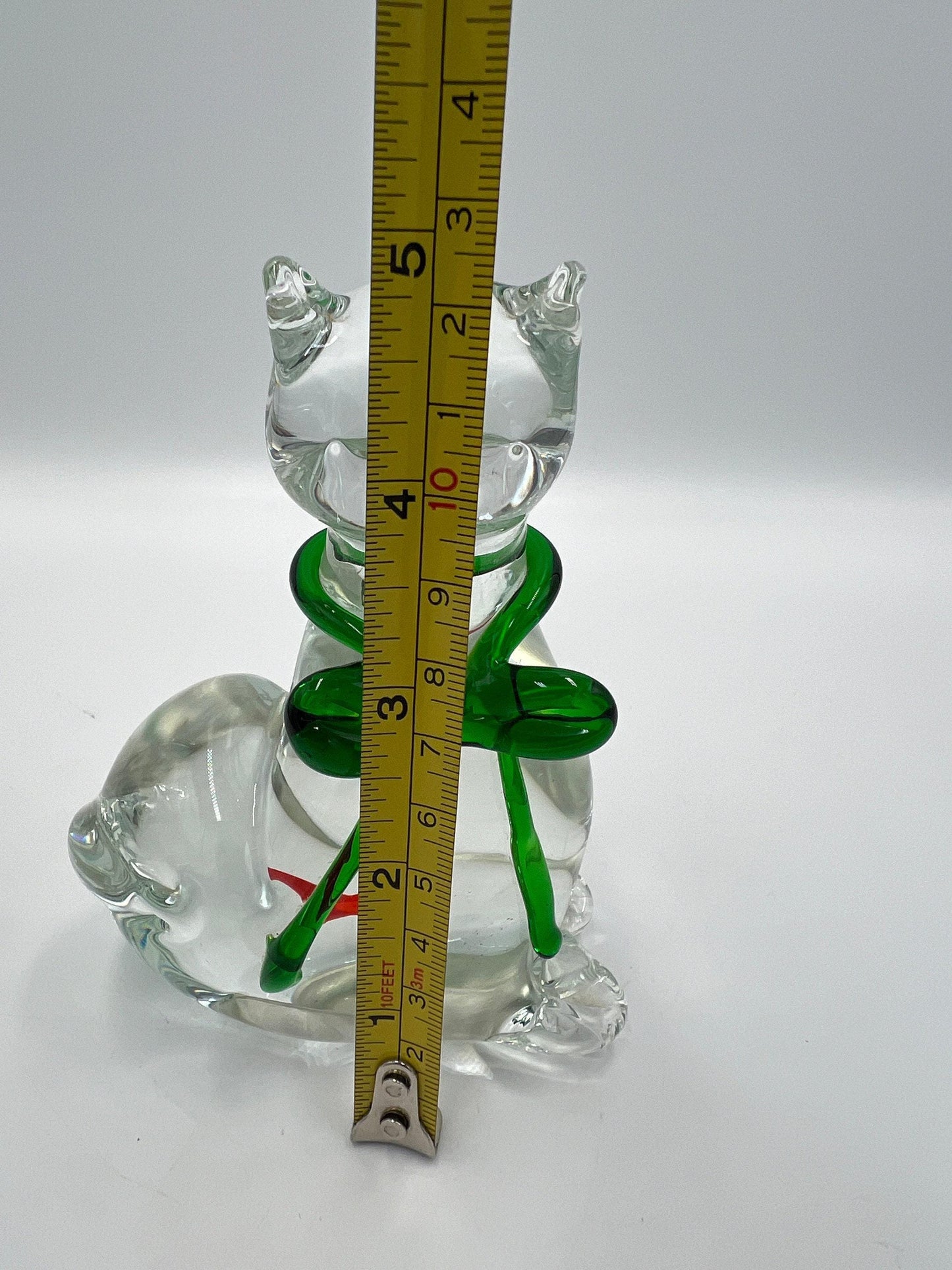 Murano Style Glass Cat Figurine - Whimsical Fish Design