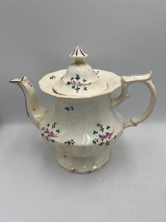 Antique Staffordshire Sprigware teapot, likely from the early 19th century