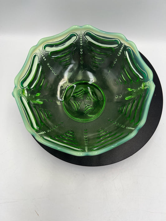 Antique Jefferson Glass Green Opalescent Abalone Bowl