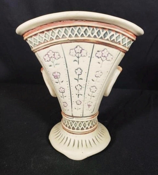 Vintage Weller Pottery Vase, Creamware Floral Handle (1920s Ceramic)
