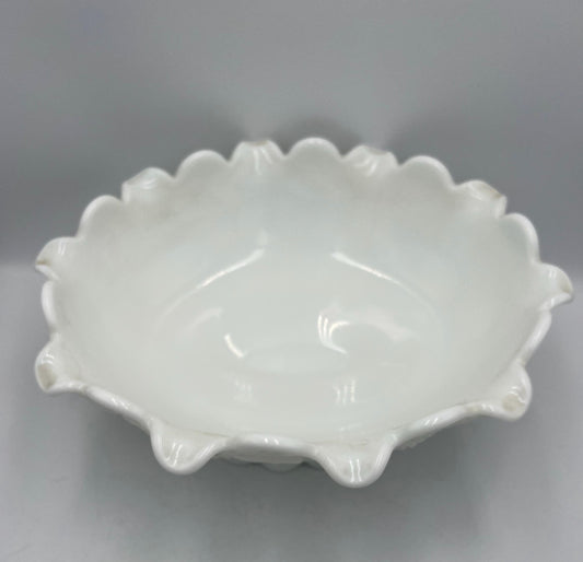 Westmoreland Milk Glass Footed Paneled Grape-Pattern Bowl