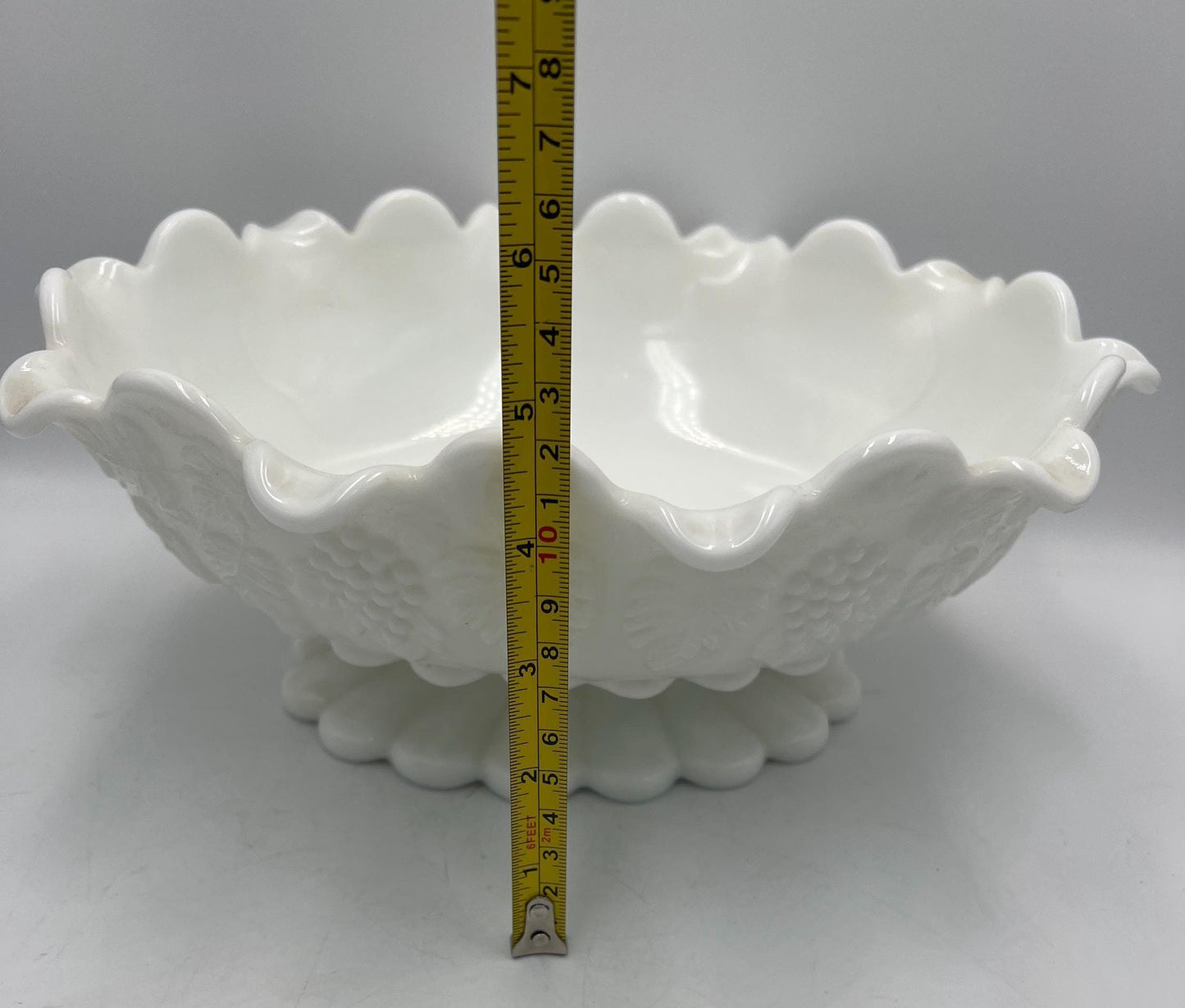 Westmoreland Milk Glass Footed Paneled Grape-Pattern Bowl