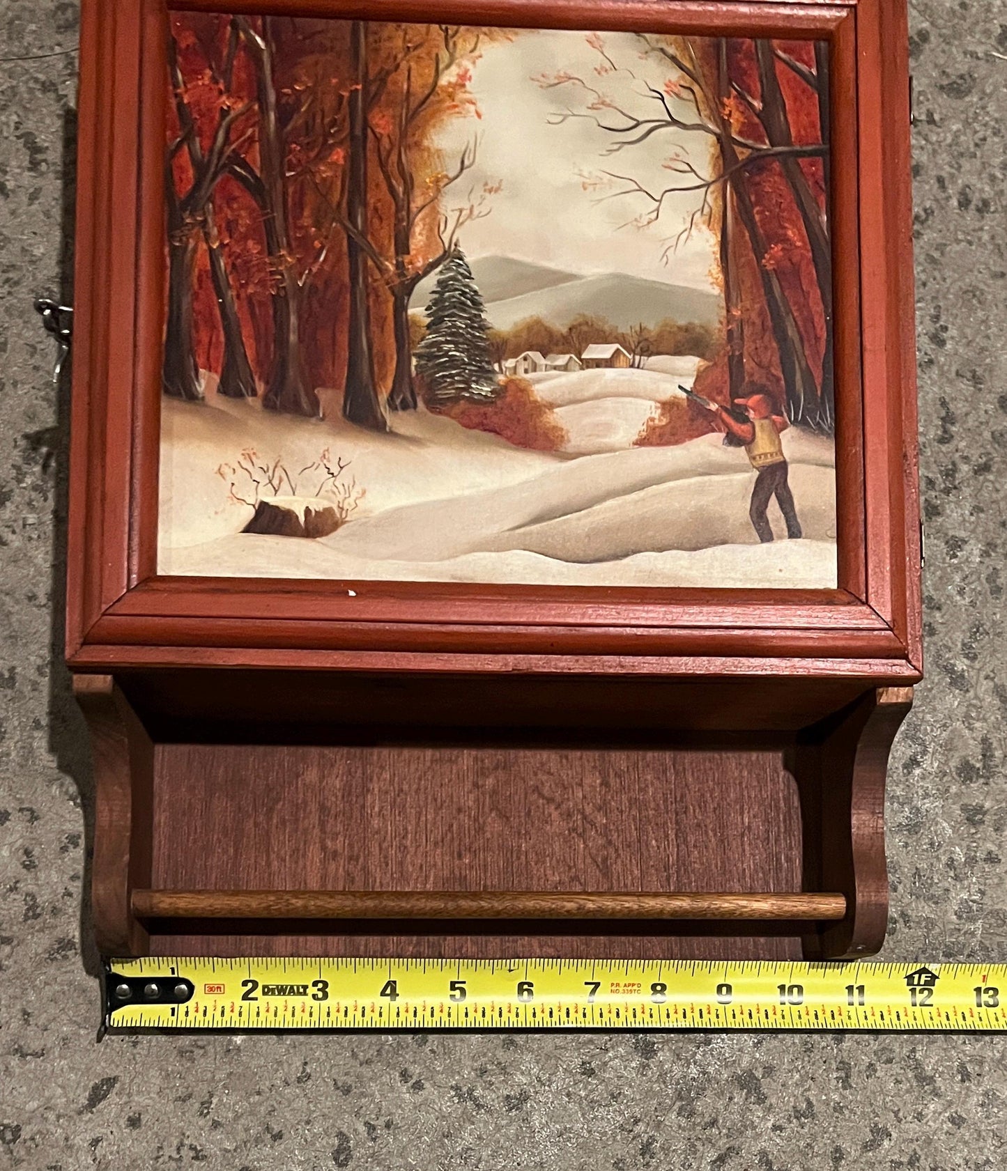 Mid-Century Wooden Wall Cabinet, Hand-Painted Winter Scene (Vintage 20")