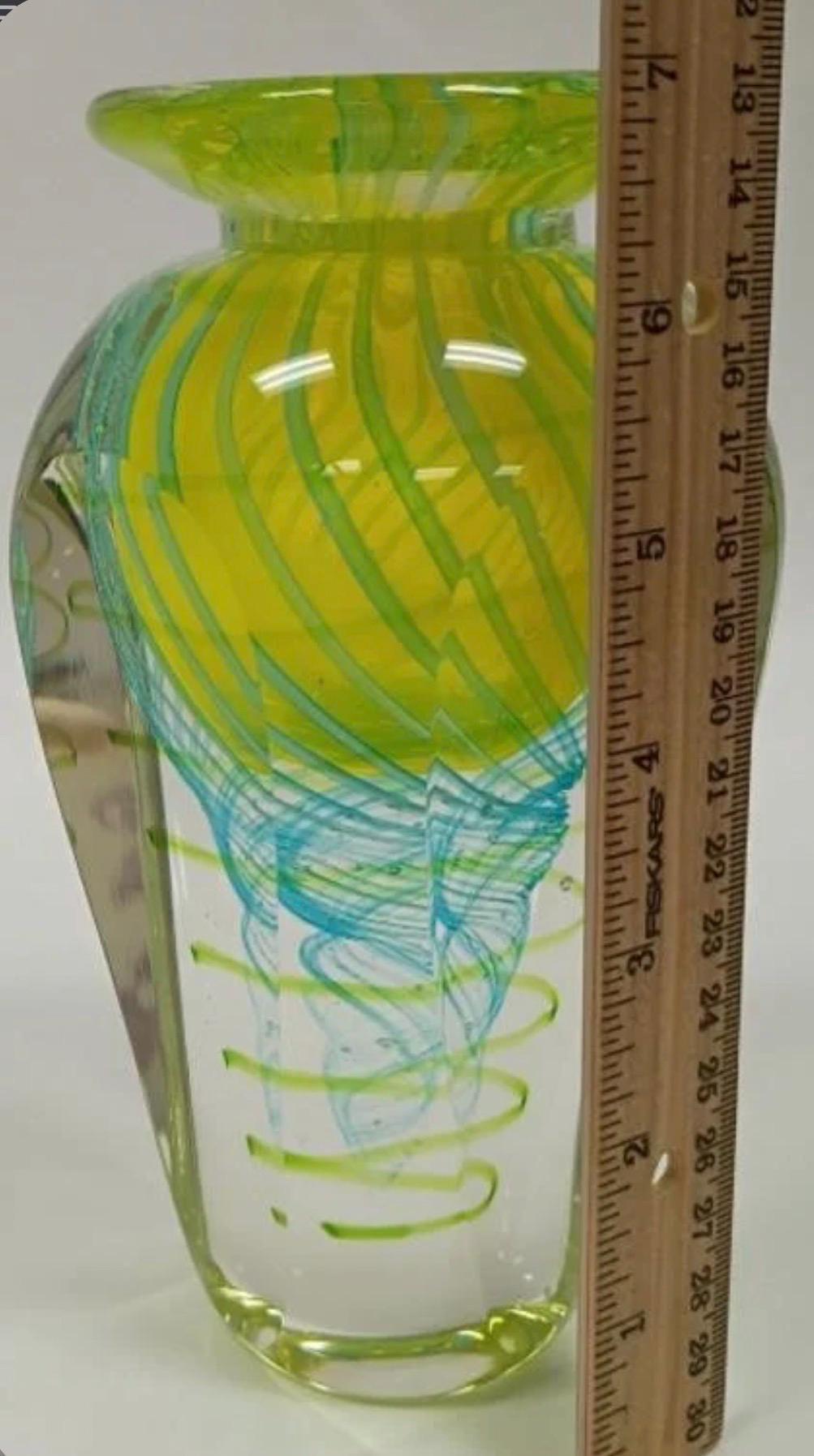 Mid Century Modern Sommerso Italian Green & Yellow Blue Spiral Vase - Heavy and Solid!