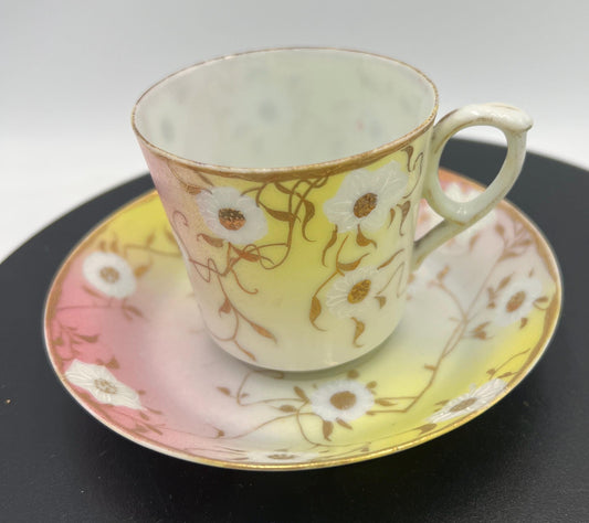 Vintage Japanese Hand-Painted Demitasse Cup & Saucer