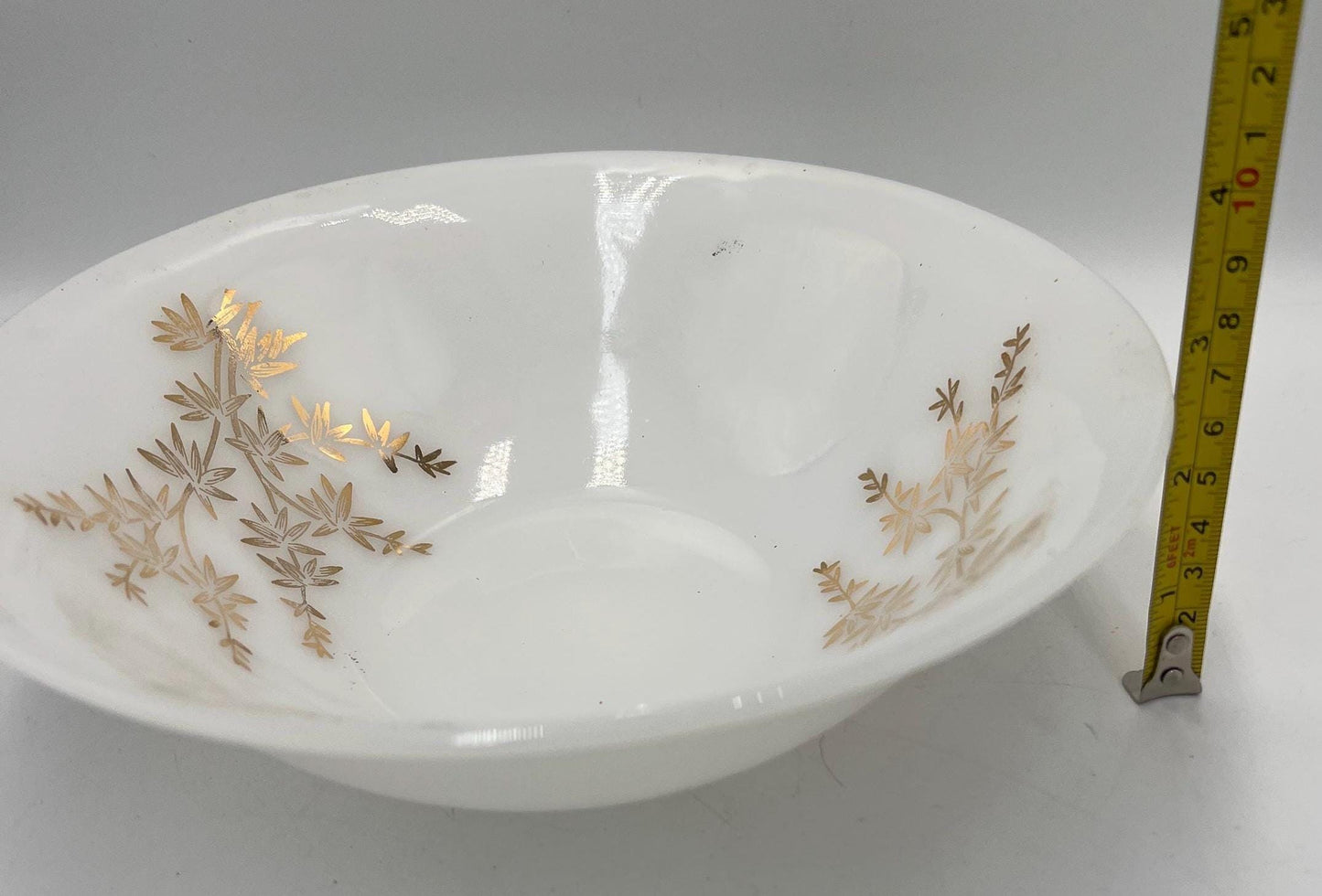 Vintage Federal Glass Golden Glory 8 1/2 Inch Serving Bowl White With Gold