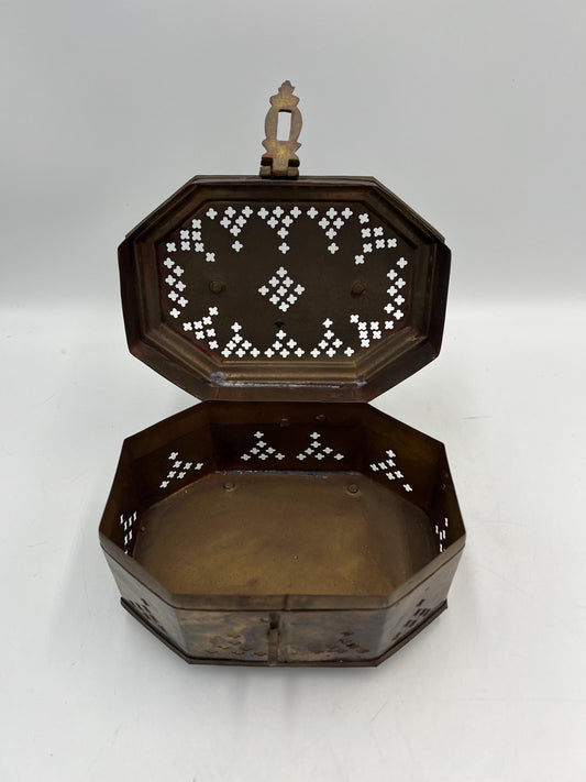 Vintage Octagonal Pierced Metal Keepsake Box