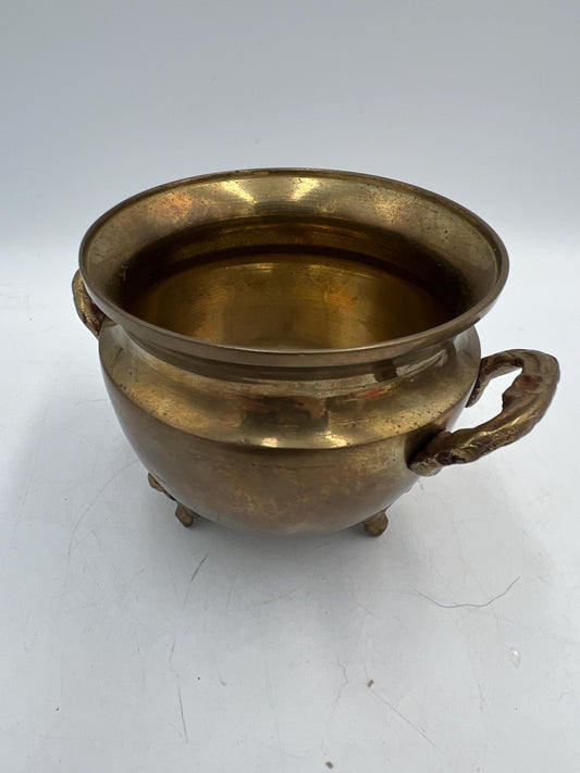 Vintage Brass Pedestal Planter with Handles
