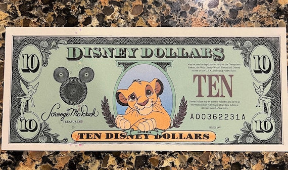 DISNEY Dollars - Huge Variety Available - Ten Dollars - Five - One - Being Sold as Individual Bills