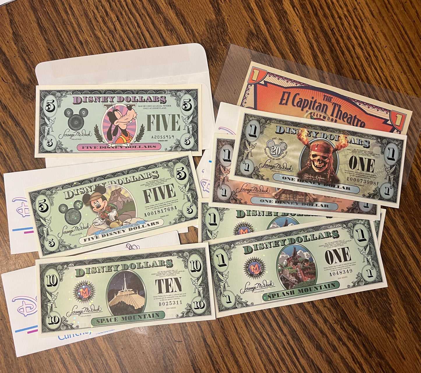 DISNEY Dollars - Huge Variety Available - Ten Dollars - Five - One - Being Sold as Individual Bills