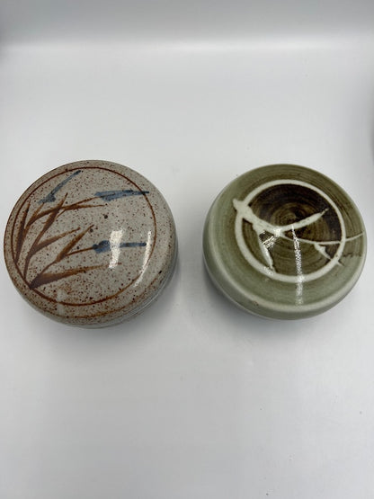 Trinket Dishes: Vintage Floral Pottery - Green White and Brown Blue