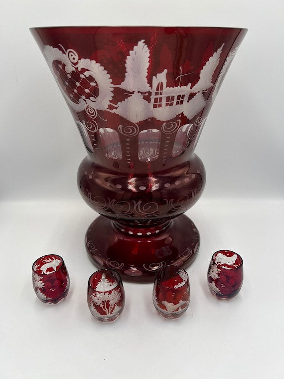 Ruby Red Egermann Glass Vase: Vintage Czech Cut Crystal