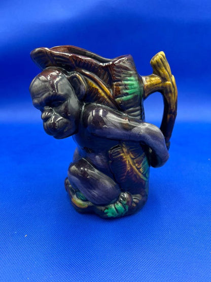 English Majolica monkey jugs / pitcher / large mugs