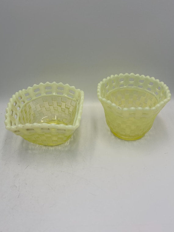 Fenton Uranium Basketweave Bowl or Basket - Your Choice - Glows