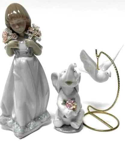 Lladro Porcelain Figurines - Spring Girl, Lucky in Love, Dove Ornament