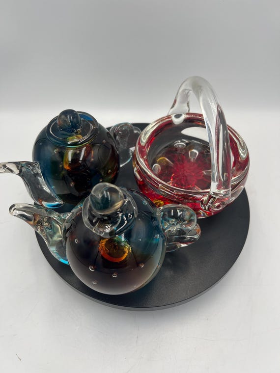 Art Glass: Teapots and Joe Rice Basket - Sold Individually