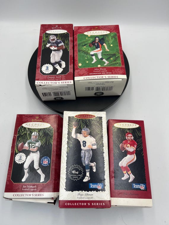 Hallmark Keepsake Sports NFL Legends ornaments - Joe Montana - Joe Namath - John Elway - Emmitt Smith - Troy Aikman