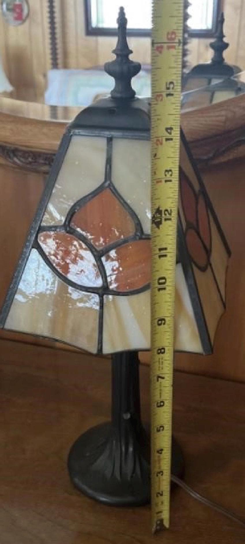 Floral Motif Tiffany Style Lamp - Stained Glass Shade, Bronze Base