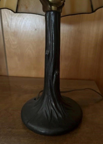 Floral Motif Tiffany Style Lamp - Stained Glass Shade, Bronze Base